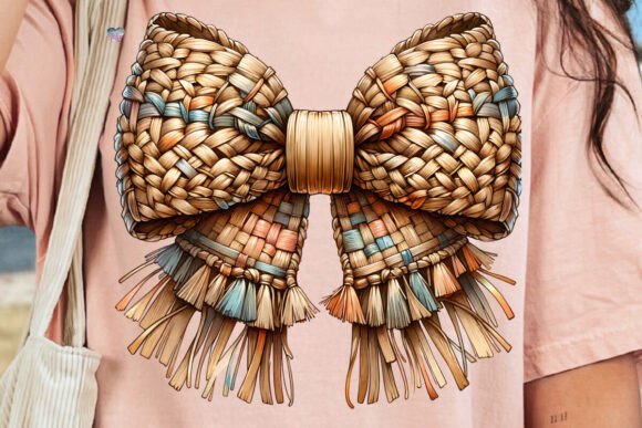 Embrace Coastal Charm with Rattan Coquette Bow PNG Boho Beach