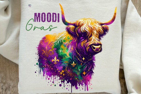 Moodi Gras Highland Cow Brushstrokes PNG: A Design Asset for Unique Branding